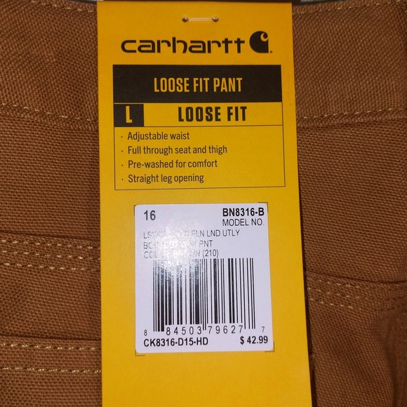 NWT Carhartt Boys' Loose Fit Flannel-Lined Utility Work Pants Dark Mustard SZ 16 - Picture 16 of 16